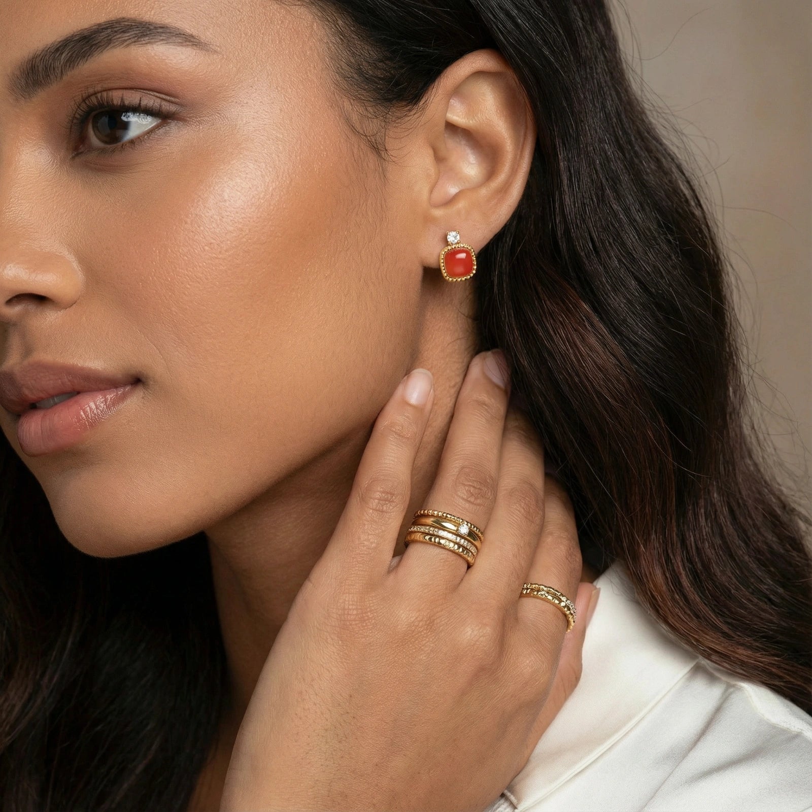 Heritage Agate Studs 18K Gold Vermeil Natural Agate Stud Earrings - View 5