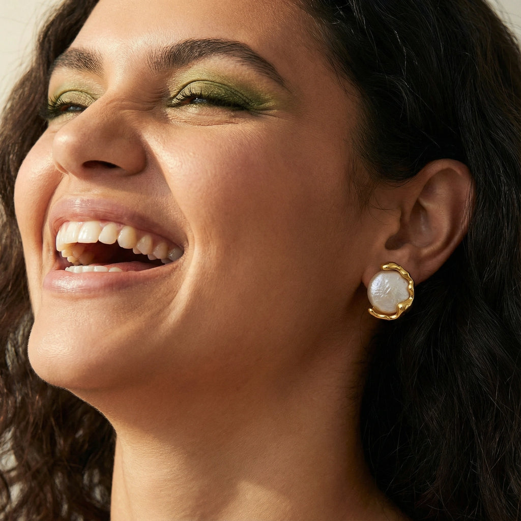 Pearl Embrace Studs 18K Gold Vermeil Freshwater Pearl Stud Earrings - View 5