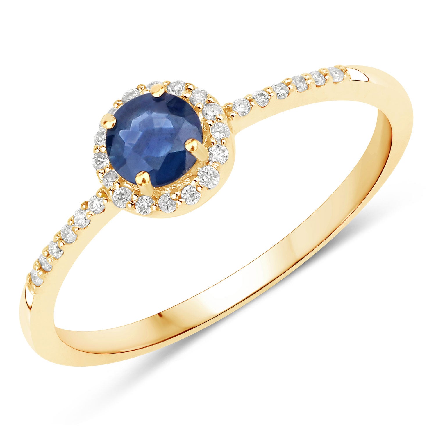 14K Solid Gold Blue Sapphire & Diamond Ring — 0.49ct