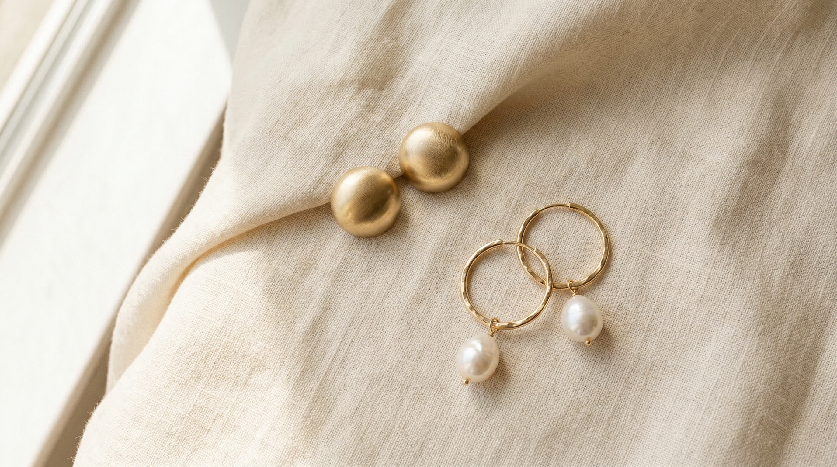 Castemark gold vermeil earrings on cream linen
